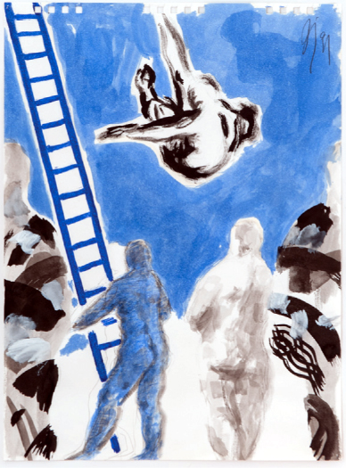 Dorothee Helena Jacobs , Leiter, 1991/92, Tusche, Öl, Pastell